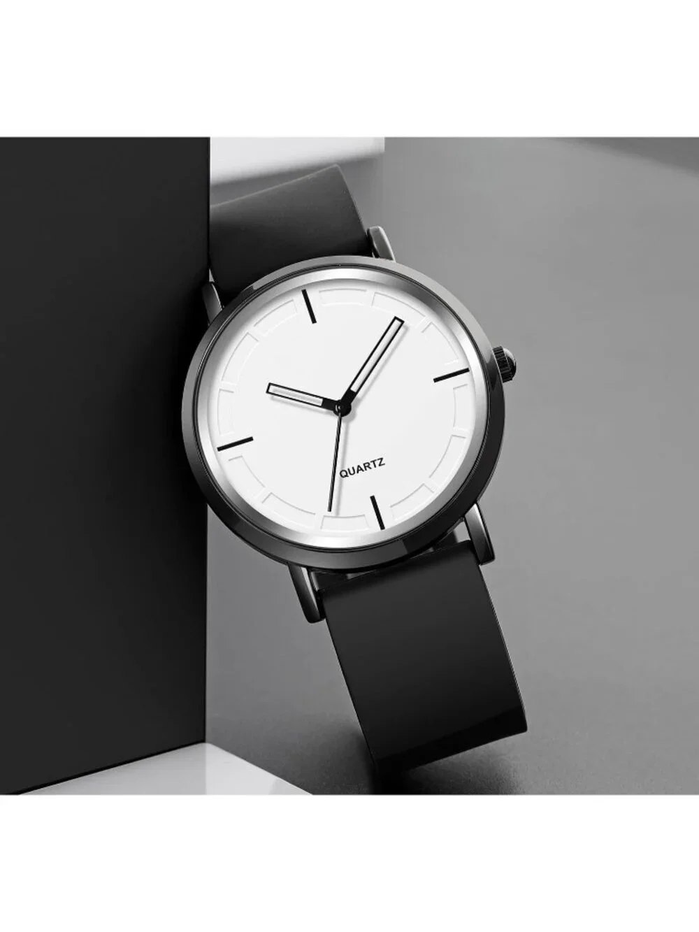 Women's Black White Analog Quartz Simple Silicone Strap Waterproof Sport Watch